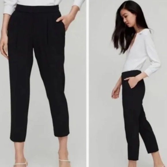 Aritzia Babaton Cohen Black Pull On Ankle Pants Pockets Front Pleats Crepe Sz 4 - Picture 1 of 16